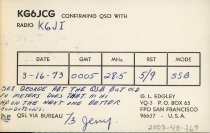 QSL Card to K6JI from KG6JCG