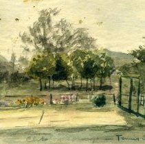Watercolor, "Tennis Court"