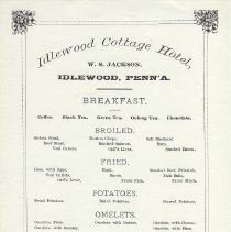 Breakfast menu, Idlewood Cottage Hotel