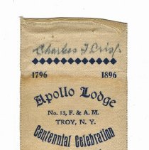 Usher Ribbon Badge of the Centenial Celebration of Apollo Lodge No. 13