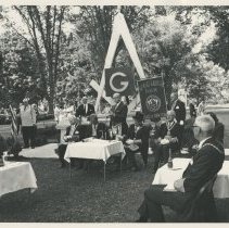 Re-erecting World Fair's Masonic Brotherhood Center sculpture at Masonic Home, Utica.