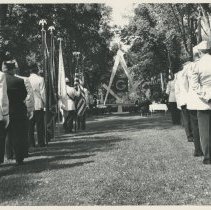 Re-erecting World Fair's Masonic Brotherhood Center sculpture at Masonic Home, Utica.