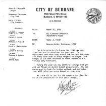 City of Burbank Appropriation Ordinance 1986