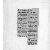 "New Prairie Trails Library Opens Feb. 6th" clipping
