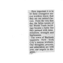 Burbank supports rescue workers newspaper clipping