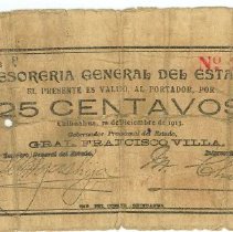 Tesoreria General del Estado Chihuahua 25 centavos note 1913