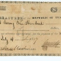Republic of Texas Treasury Warrant 1837