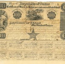 Republic of Texas Stock Certificate 1845