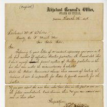 Letter Adjutant General 1873