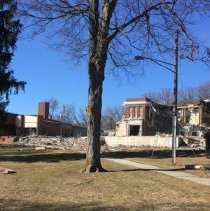 East Side View of School with Tree in the Middle during Demolition
