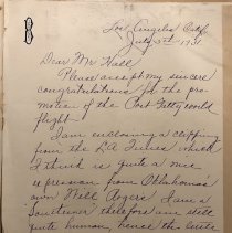 Letter written from Bessie Burch to F. C. Hall congratulating the Post-Gatty World Flight.