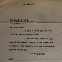 Letter written from F. C. Hall to thank Bessie Burch for congratulating the Post-Gatty World Flight.