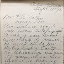 Handwritten letter to F. C. Hall inquiring about an autobiography.