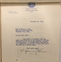 Letter to Florence Hall from the Secretary to the Governor, State of New York.