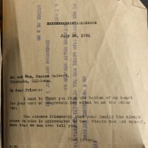 A letter from F. C. Hall to George and Mrs. Calvert thanking them for their congratulations and friendship.