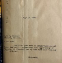 A typed letter from F. C. Hall, expressing thanks to Dr. M. E. Reynolds.