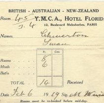 Y.M.C.A Hotel Paris Reciept
