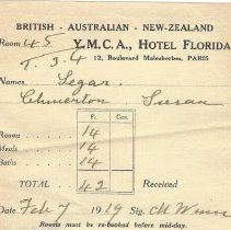 Y.M.C.A Hotel Paris Reciept