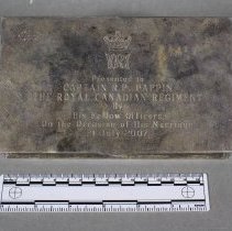 Silver cigarette box, inscription detail on lid