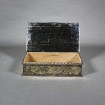 Silver cigarette box, interior lid  view
