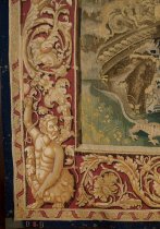 Detail of lower left corner (tapestry in situ)