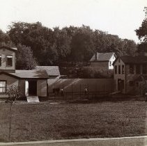 E. Alice Austen, Laboratory, Barn, and Horse man in center, 1900