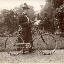 E. Alice Austen, [Alice Austen and bicycle], Ca. 1897