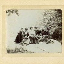 E. Alice Austen, [Six People Posed on Rock], 1899