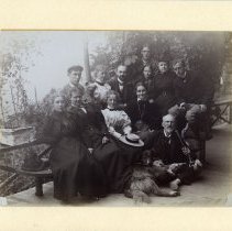 E. Alice Austen, [Large group posed by overlook], ca. 1897.
