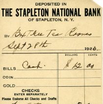 Stapleton National Bank Deposit Slip Sept 28 1920