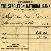 Stapleton National Bank Deposit Slip Dec 6 1920