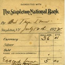 Stapleton National Bank Deposit Slip July 12 1922