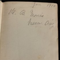 Inside Cover- Written in Pencil "Jan. 1910 H.B. Morris Mesa Ariz"