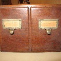 card index in wooden boxes