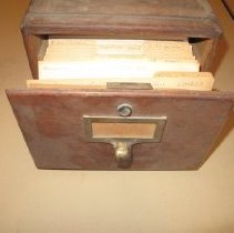card index in wooden boxes