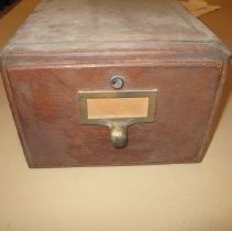 card index in wooden boxes