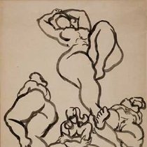 assorted sketchbooks, drawings, and paintings