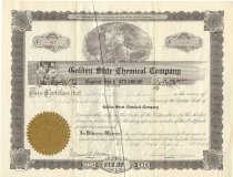 A stock certificate from the Golden State Chemical Company of the State of