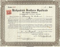 A stock certificate from Kirtpatrick Brothers Syndicate