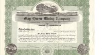 A stock certificate from the May Queen Mining Company.