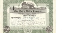 A stock certificate from May Queen Mining Company.