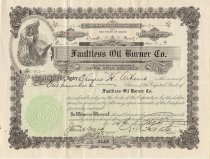 A stock certificate from the Faultless Oil Burner Co.