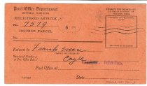 Return postal receipt for Frank Mace