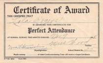 Certificate of Award for Attendence awarded to Lola Rogers