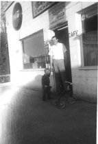 Leo Soran and son, Tim, in front of the Eagle Grill, State Street