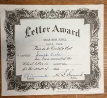 certificate for Eagle High School sports letter