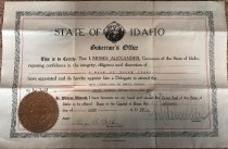 Certificate, State of Idaho, Govenor's Office