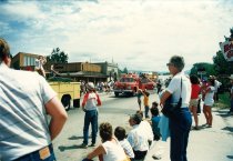 Crowd gets sprayed by Eagle Fire Department, Eagle Fun Days 1986