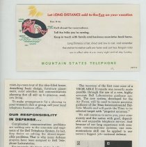 Back of pamphlet and card