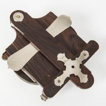 Bottom of the folded stereoscope.  Polished nickel silver hardware